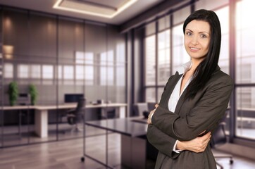 Portrait of a happy young woman and smile in office