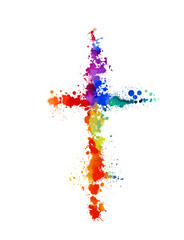 colored cross made of blots. Happy easter. hand drawing. Not AI, Vector illustration