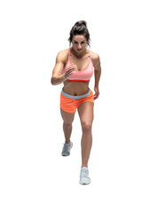 Female athlete in position to start running - isolated on transparent background