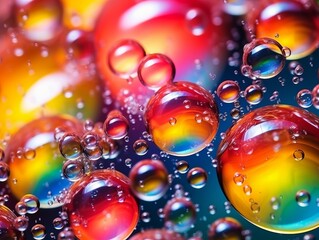 Soap bubble surface colorful macro photography. bubble surface resembles a planet. Selective focus close up photography. Wallpaper concept Illustration Generative AI