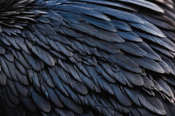 Beautiful black grey bird feathers pattern texture background.