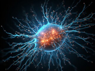 Striking stock photo of a neuron firing, showcasing the intricacy of the human brain Illustration Generative AI