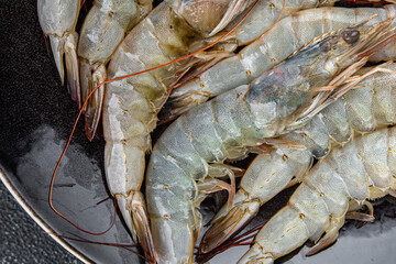 prawn raw shrimp fresh seafood eating cooking meal food snack on the table copy space food background rustic top view