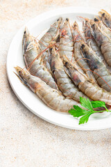 prawn raw shrimp fresh seafood eating cooking meal food snack on the table copy space food background rustic top view