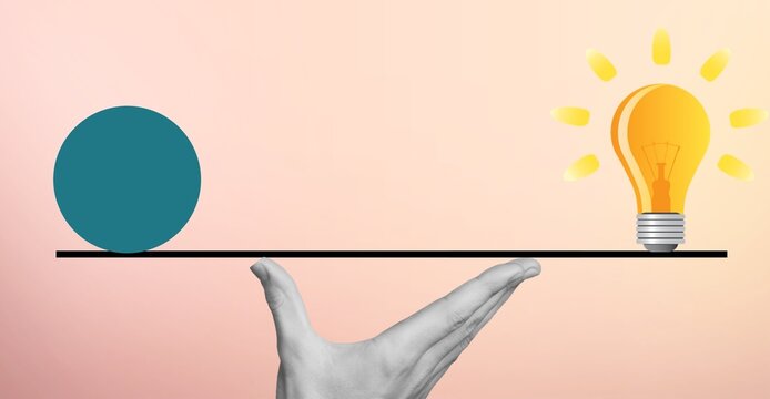 Fact and myth shown with planet and lamp bulb