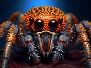 spider on the wall. Stunning AI-generated macro photo of a spider's face, showcasing intricate details and patterns Illustration Generative AI