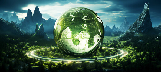 Globe view, nature photography, tropical forest, green transformation for concept design. Environmental conservation