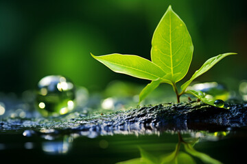 green leaf with water drops