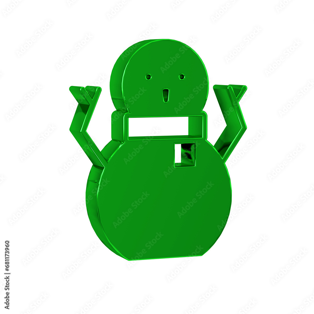 Sticker green christmas snowman icon isolated on transparent background. merry christmas and happy new year.