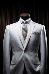Luxury men's white suit on maniken. Generative  Ai