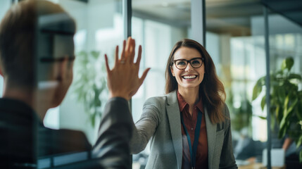 Fototapeta premium Successful business people giving each other