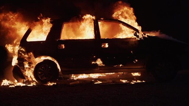 Car on fire. High quality 4k footage