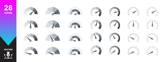 Measuring scale icons. Speedometer scale. Speed indicator. Vector scalable graphics