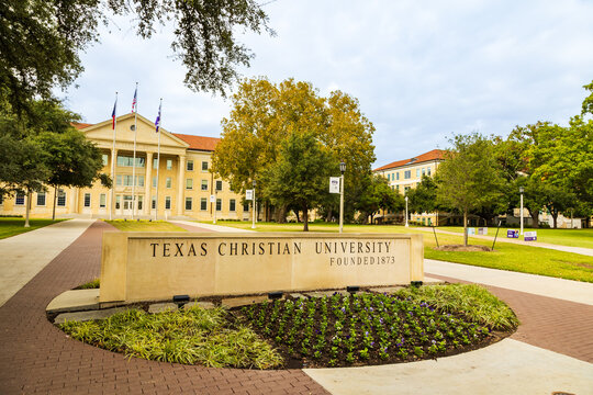 Texas Christian University sign in Fort Worth, Texas.