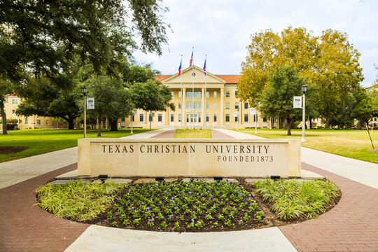 Texas Christian University sign in Fort Worth, Texas.