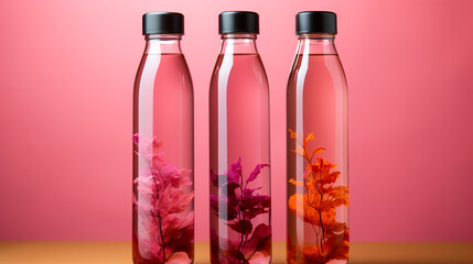 different sized bottles of rose water lined up