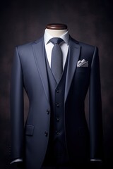 Luxury men's suit on maniken in fashion store. Generative Ai