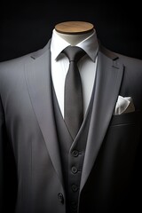 Luxury men's suit on maniken in fashion store. Generative Ai