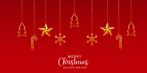 realistic Christmas background with golden snow and candy with tree