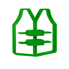 Green Life jacket icon isolated on transparent background. Life vest icon. Extreme sport. Sport equipment.