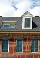Red brick residential building windows in Boston, Massachusetts, USA
