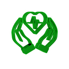 Green Life insurance icon isolated on transparent background. Security, safety, protection, protect concept.