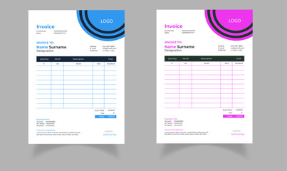 Circle shapes professional business invoice template set | Blue and Purple colors