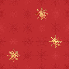 Naklejka na ściany i meble Seamless snowflake pattern in red and gold, snowflake line geometric shapes, ideal for winter and Christmas themed designs. Not AI generated.
