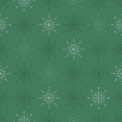 Naklejka na ściany i meble Seamless snowflake pattern in green, snowflake line geometric shapes, ideal for winter and Christmas themed designs. Not AI generated.