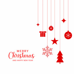social media post design Merry Christmas white background with tree and balls with stars and snowflake