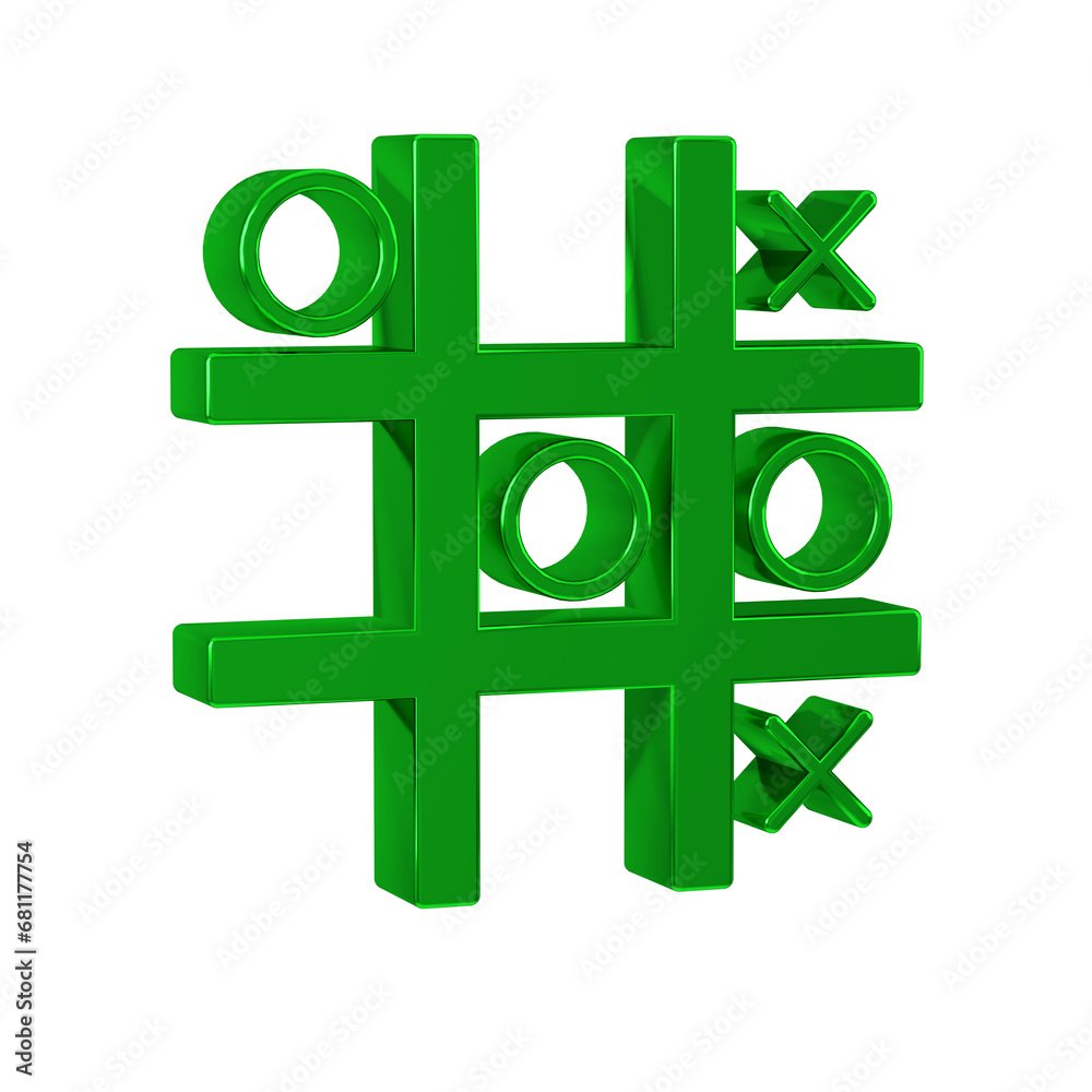 Poster Green Tic tac toe game icon isolated on transparent background.