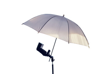 Umbrella and flash for the camera, isolated on a white background