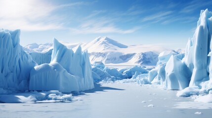 The impact of global warming evidenced by the melting glaciers in Antarctica due to climate change.


