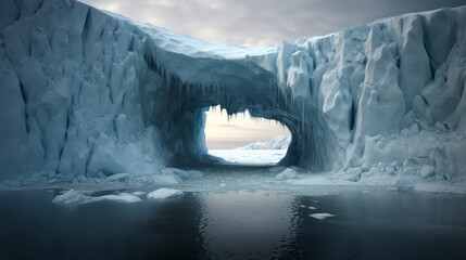 The impact of global warming evidenced by the melting glaciers in Antarctica due to climate change.

