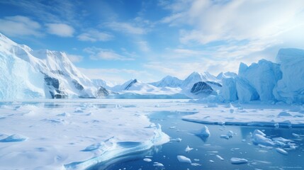 The impact of global warming evidenced by the melting glaciers in Antarctica due to climate change.

