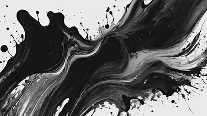 Obraz premium Abstract black and white wavy liquid artwork, modern poster, room decoration