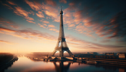 Fototapeta na wymiar Golden Dawn at the Eiffel Tower