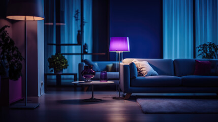 modern purple living room with a sofa and pillows