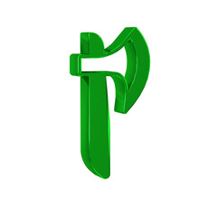 Obraz premium Green Wooden axe icon isolated on transparent background. Lumberjack axe.