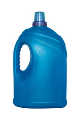 Blue plastic bottle or canister on a white background. Isolate bottles for machine oil, detergents,...