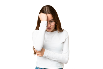 Teenager girl over isolated chroma key background with headache