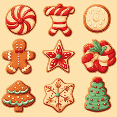 vector set of christmas gingerbread cookies