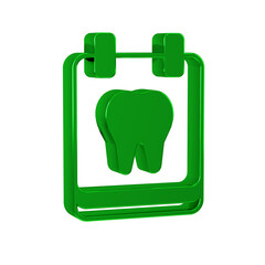 Green Calendar with tooth icon isolated on transparent background. International Dentist Day, March 6. March holiday calendar.