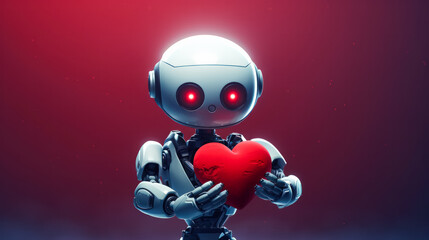 robot holding heart in his hands, Valentines day