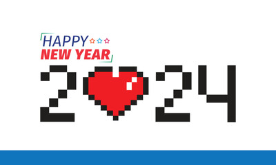2024 happy new year pixel background design template, 2024 happy new year pixel art style