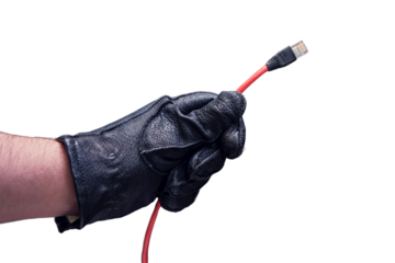 Network wires in the hands of a man, isolated on the white background