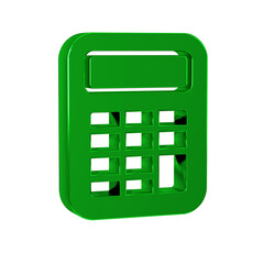 Green Calculator icon isolated on transparent background. Accounting symbol. Business calculations mathematics education and finance.