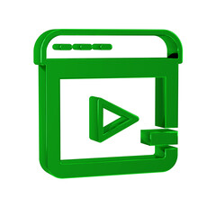 Green Video advertising icon isolated on transparent background. Concept of marketing and promotion process. Responsive ads. Social media advertising.