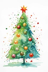 Fototapeta premium AI generated illustration of an abstract watercolor painting of a festive Christmas tree