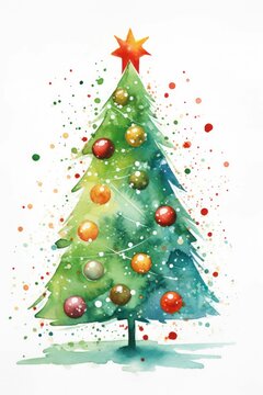 AI generated illustration of an abstract watercolor painting of a festive Christmas tree
